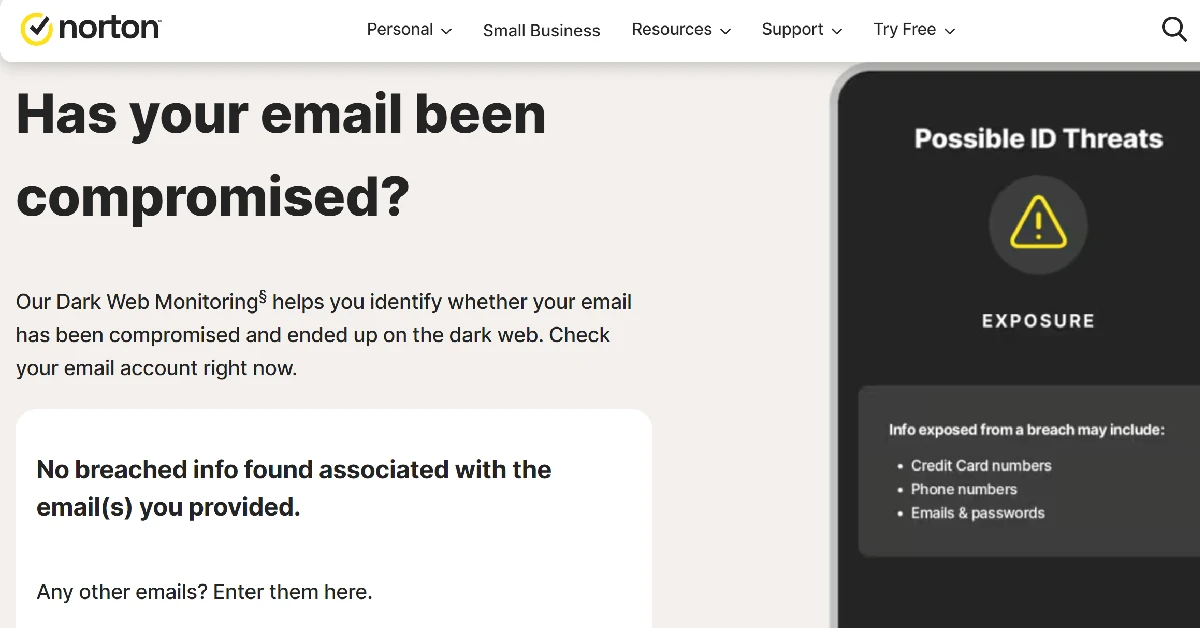 Step 4: Norton will let you know if your email was breached.