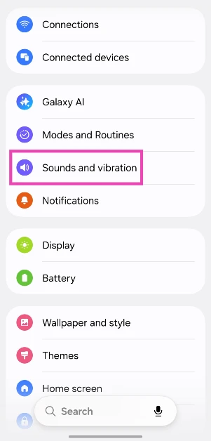 Step 1: Go to Settings and select Sounds and vibration.