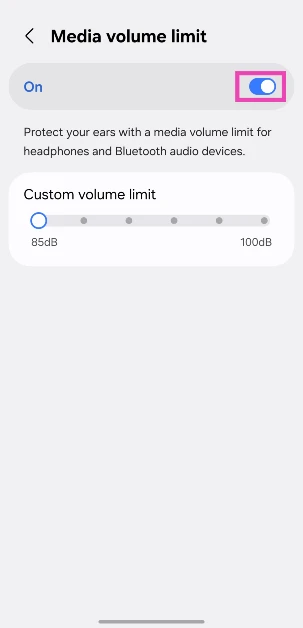 Step 5: Turn on the toggle switch and use the slider to set a new custom limit. 8 ways to make your Android phone’s speaker louder