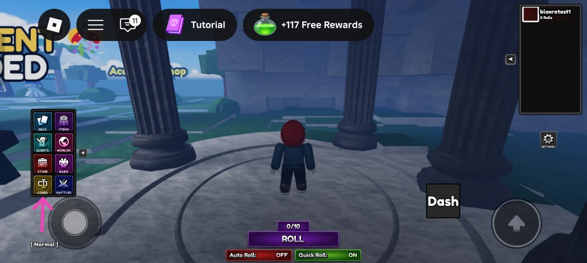 Hit the Codes button on the left side of the screen.