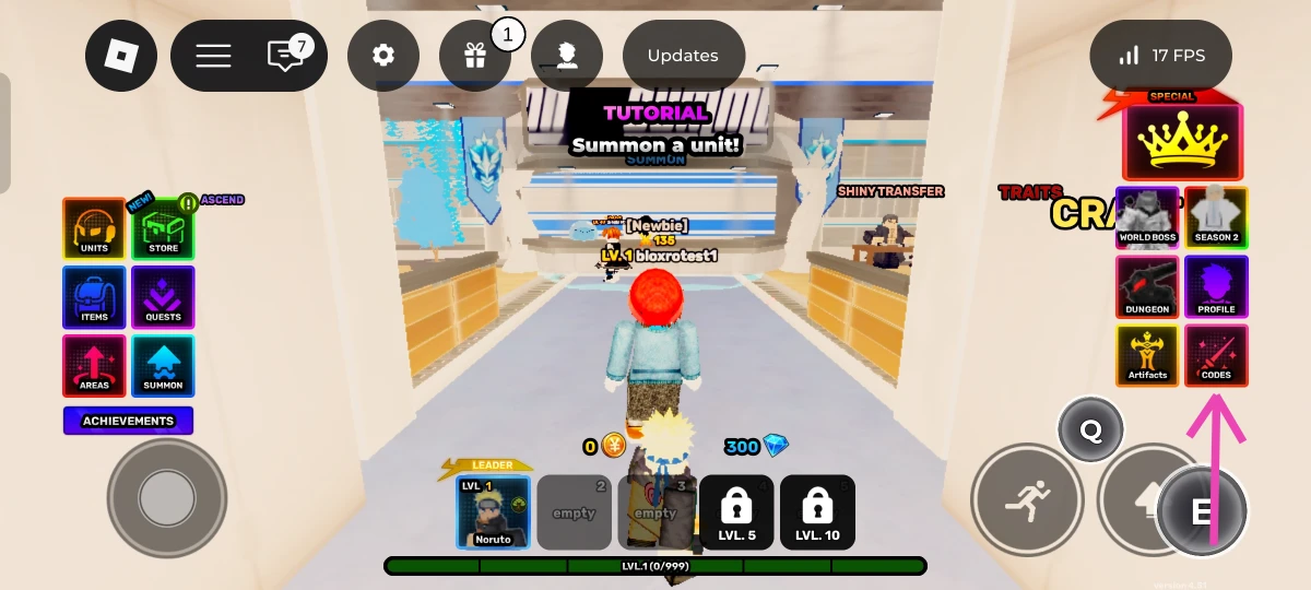 Hit the Codes button on the right side of the home page.
