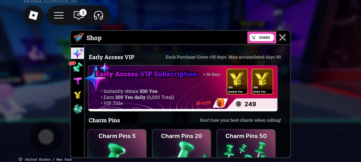 Hit the Codes button at the top of the screen.