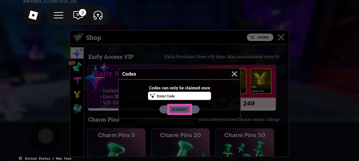 Enter your code in the text field.