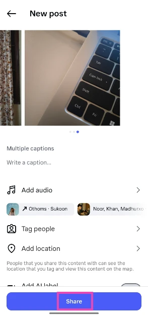 Hit Share. Instagram now lets you add multiple captions for a carousel post: Here’s how