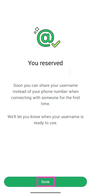 Hit Done when you've set up your username.