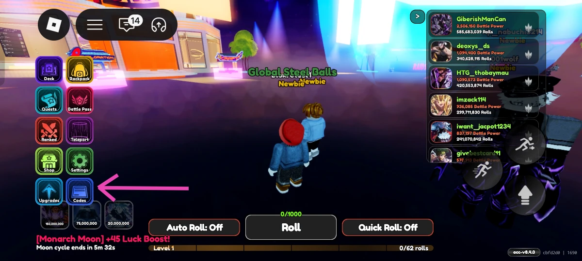 Hit the Codes icon in the left Menu.