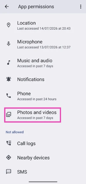 Step 4: Tap on Photos and videos.