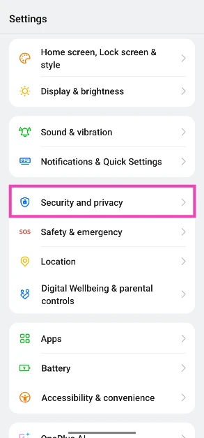 Step 2: Tap on Security and privacy.