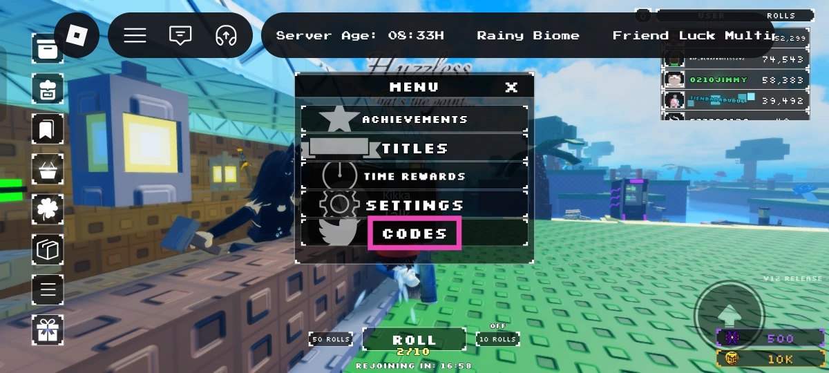 Enter your code in the text field at the bottom of the pop-up menu.