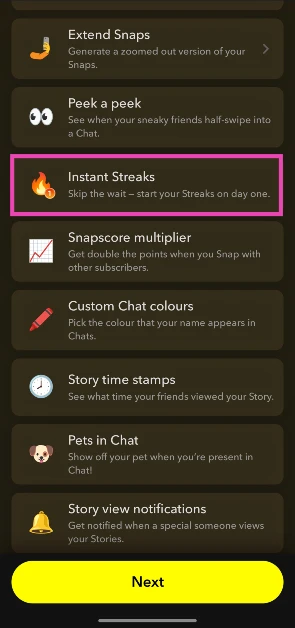 Scroll down and turn on the toggle switch next to Instant Streaks.