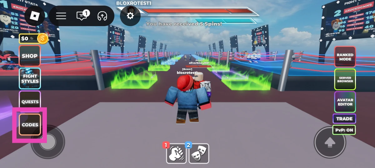 Tap the Codes button on the left side of the home page.