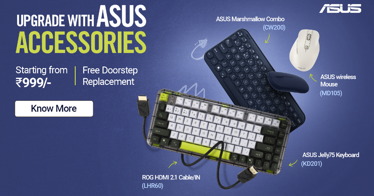 ASUS also showcased lifestyle and gaming accessories such as the Jelly75 Keyboard, Wireless Mouse MD105, Marshmallow Combo, and ROG HDMI Cable