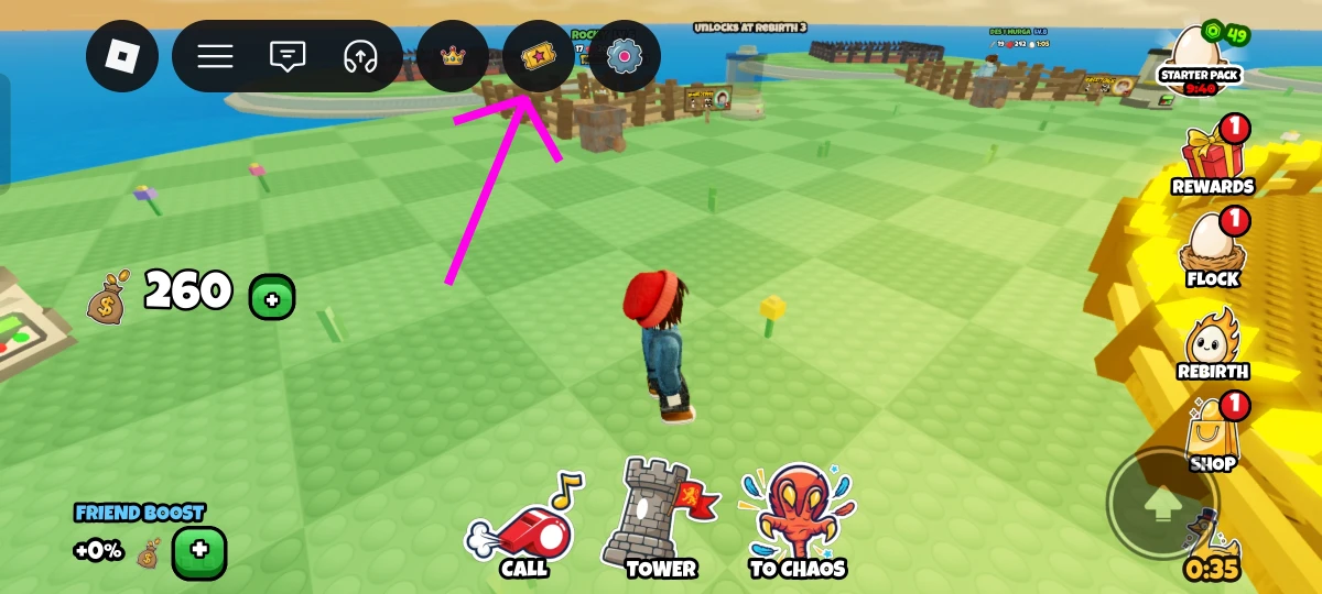 Tap the ticket icon at the top of the screen.