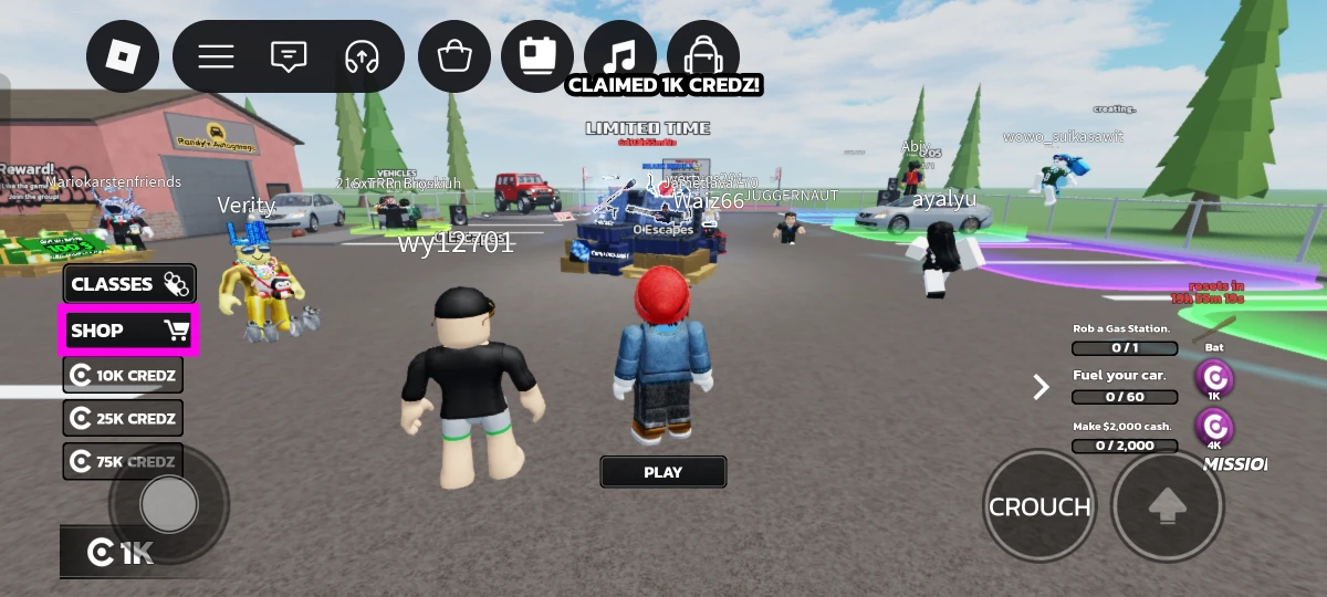 Tap the Shop icon on the left side of the screen.