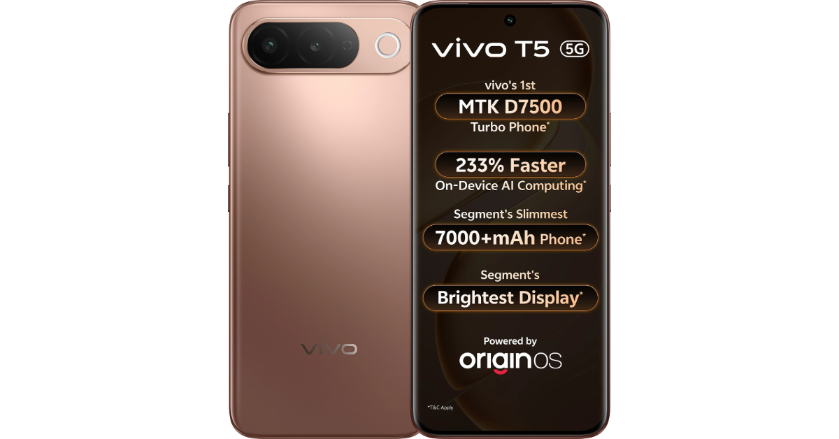Vivo T5 5G with a massive 7,050mAh battery launched: Pricing and Specifications