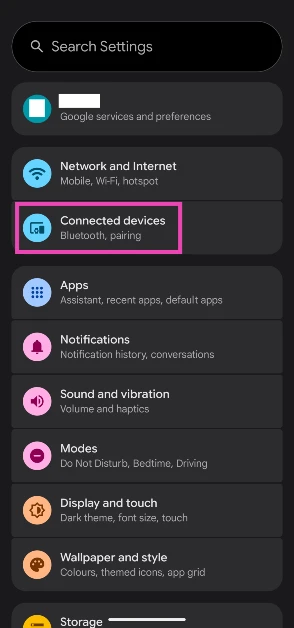 Go to Settings and select Connected devices.