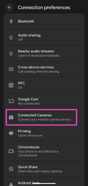 Select Connected Cameras.