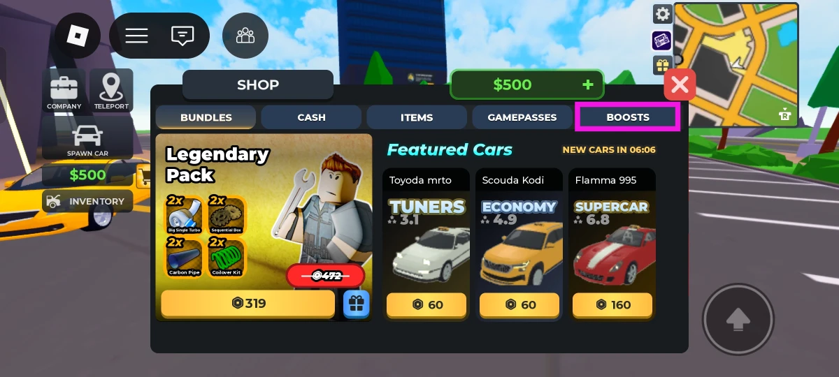 Switch to the Boosts tab.