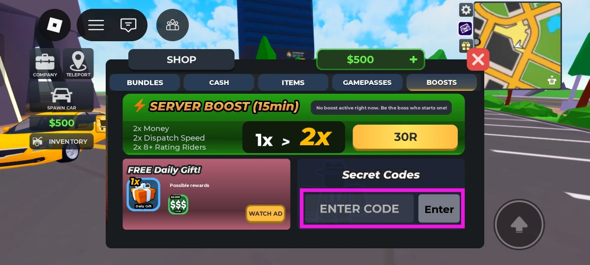 Type your code in the ‘ENTER CODE’ text box.